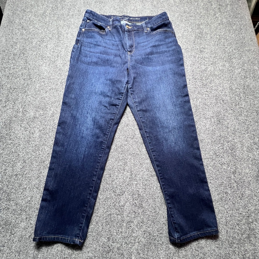 Chicos 2 Perfect Stretch Girlfriend Slim Leg Ankle Jeans Dark Wash Blue 12 L